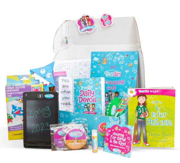 photo of christian subscription box for tweens showing contents of unpacked box